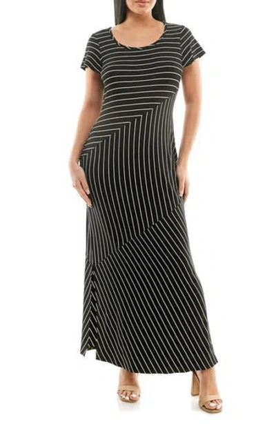 Nina Leonard Stripe Maxi Dress In Black/white