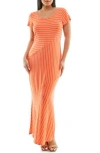 Nina Leonard Stripe Maxi Dress In Mango/white