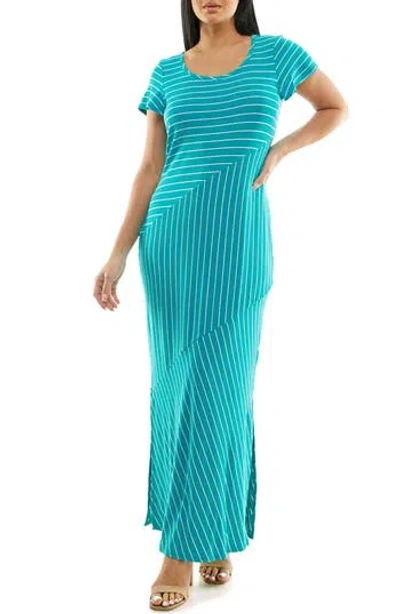 Nina Leonard Stripe Maxi Dress In Peacock/white