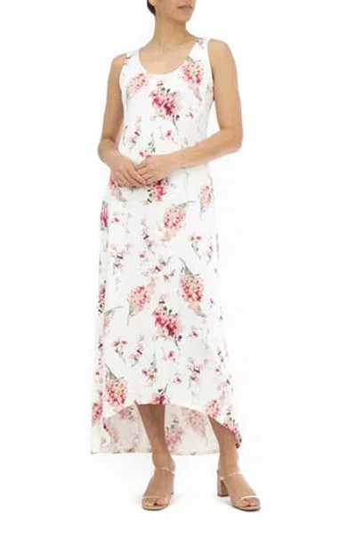 Nina Leonard Stripe Print Maxi Dress In Blush/cognac Multi