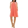 Nina Leonard Striped & Crochet Trim Dress In Coral/ivory