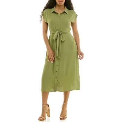 Nina Leonard Studded Cap Sleeve Midi Shirtdress In Green