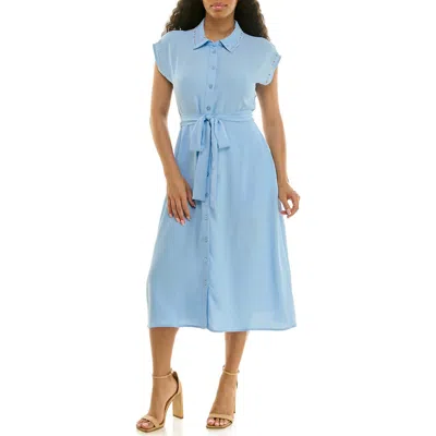 Nina Leonard Studded Cap Sleeve Midi Shirtdress In Blue