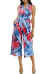 Nina Leonard Surplice Culotte Crop Jumpsuit In Multi