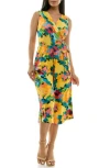 Nina Leonard Surplice Culotte Crop Jumpsuit In Yellow