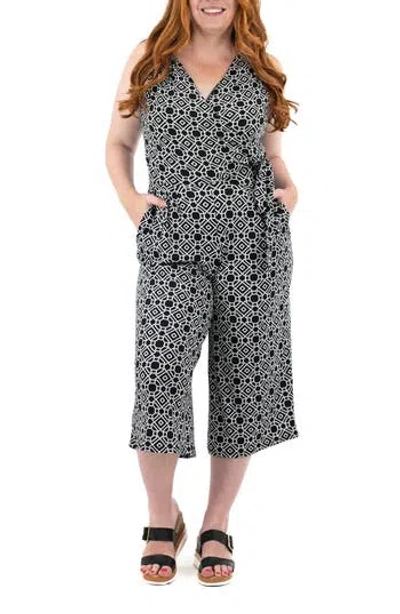 Nina Leonard Surplice Culotte Crop Jumpsuit In Gray
