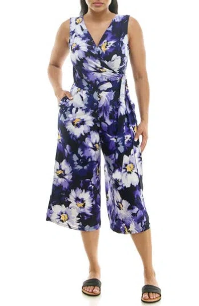 Nina Leonard Surplice Culotte Crop Jumpsuit In Grapevine Multi