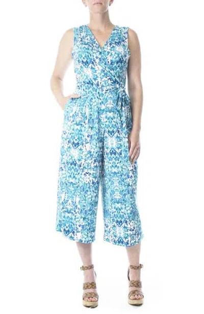 Nina Leonard Surplice Culotte Crop Jumpsuit In Rift Multi Combo