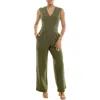 Nina Leonard Surplice V-neck Wide Leg Jumpsuit In Green