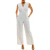 Nina Leonard Surplice V-neck Wide Leg Jumpsuit In Ivory