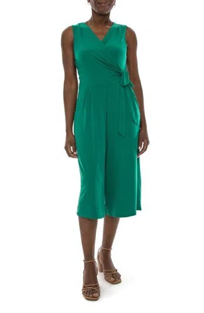 Nina Leonard Surplice Wrap Crop Jumpsuit In Multi