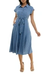 Nina Leonard Swiss Dot Cap Sleeve Midi Shirtdress In Denim Multi