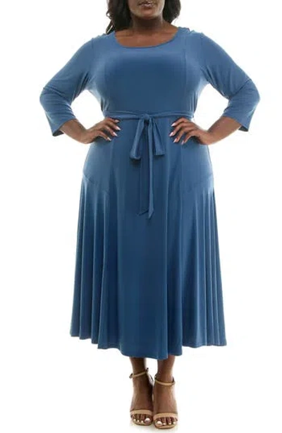 Nina Leonard Sylvia A-line Stretch Jersey Dress In Blue Moon