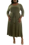 Nina Leonard Sylvia A-line Stretch Jersey Dress In Light Olive