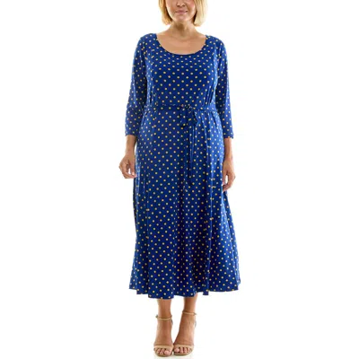 Nina Leonard Sylvia A-line Midi Dress In Blue