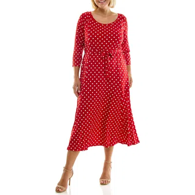 Nina Leonard Sylvia A-line Midi Dress In Red