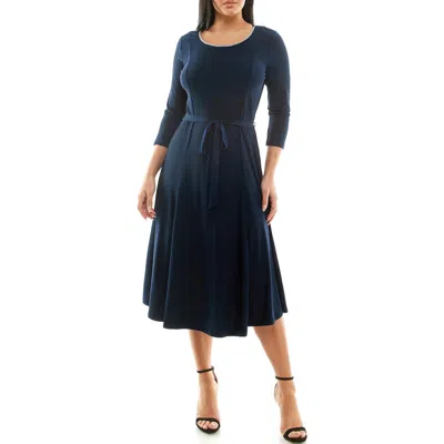 Nina Leonard Sylvia Crystal Embellished Fit & Flare Dress In Navy