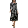 Nina Leonard Sylvia Floral A-line Midi Dress In Black/tan Foil