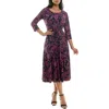 Nina Leonard Sylvia Floral A-line Midi Dress In Navy/berry Foil