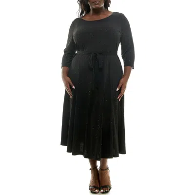 Nina Leonard Sylvia Glitter Midi Dress In Black/silver