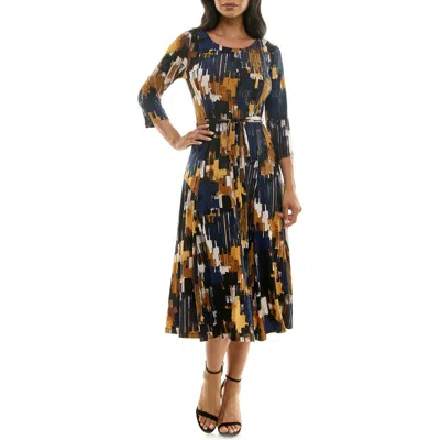 Nina Leonard Sylvia Midi Dress In Tan Multi