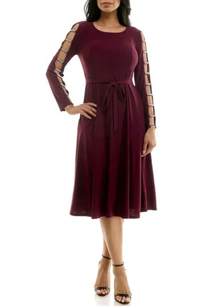 Nina Leonard Sylvia Rhinestone Long Sleeve Dress In Deep Wine