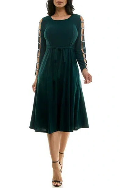 Nina Leonard Sylvia Rhinestone Long Sleeve Dress In Rich Pine