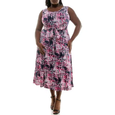 Nina Leonard Sylvia Sleeveless Midi Dress In Pink