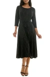 Nina Leonard Sylvia Tie Waist A-line Midi Dress In Black/gold
