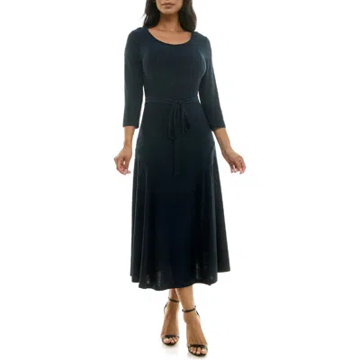 Nina Leonard Sylvia Tie Waist A-line Midi Dress In Navy Stitched