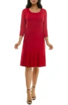 Nina Leonard Textured Fit & Flare Dress In Red