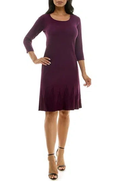 Nina Leonard Textured Fit & Flare Dress In Black Plum