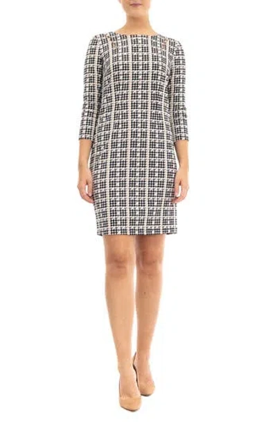 Nina Leonard Three-quarter Sleeve Faux Pearl Sheath Dress In Black