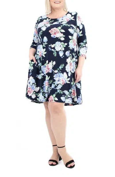 Nina Leonard Three-quarter Sleeve Stretch Knit Trapeze Dress In Animal Print