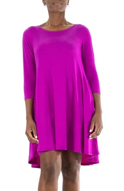 Nina Leonard Three-quarter Sleeve Stretch Knit Trapeze Dress In Multi