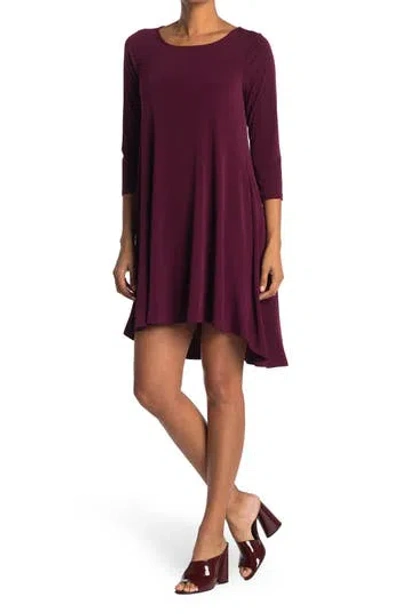 Nina Leonard Three-quarter Sleeve Stretch Knit Trapeze Dress In Purple