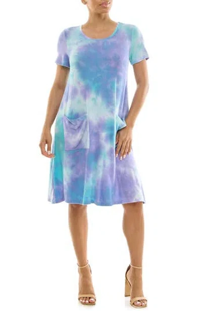 Nina Leonard Tie Dye Trapeze Dress In Blue