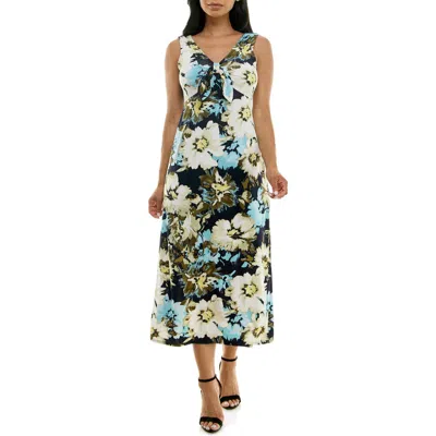 Nina Leonard Tie Front Sleeveless Midi Dress In Multi
