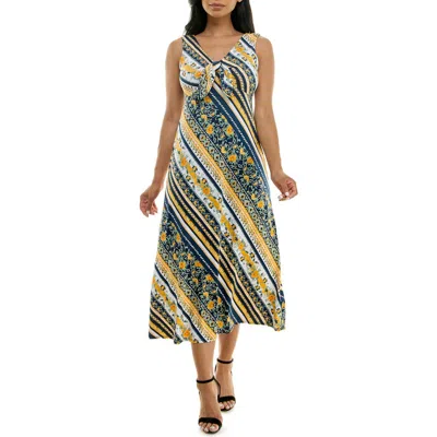 Nina Leonard Tie Front Sleeveless Midi Dress In Multi
