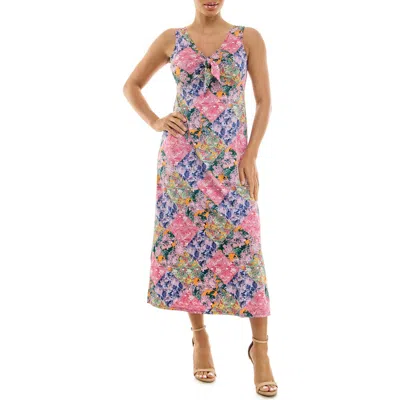 Nina Leonard Tie Front Sleeveless Midi Dress In Multi