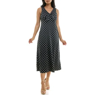 Nina Leonard Tie Front Sleeveless Midi Dress In Multi