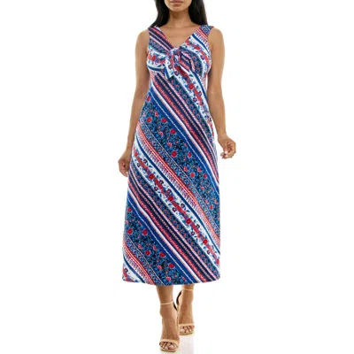 Nina Leonard Tie Front Sleeveless Midi Dress In Multi