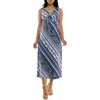 Nina Leonard Tie Front Sleeveless Midi Dress In Blue