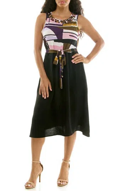 Nina Leonard Tie Waist A-line Dress In Black