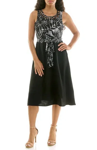 Nina Leonard Tie Waist A-line Dress In Black