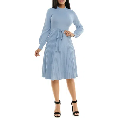 Nina Leonard Tie Waist Fit & Flare Sweater Dress In Blue