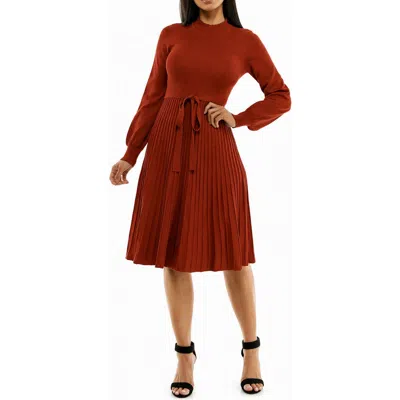 Nina Leonard Tie Waist Fit & Flare Sweater Dress In Red