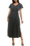 Nina Leonard Tie Waist Maxi Dress In Black/ivory