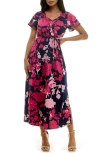 Nina Leonard Tie Waist Maxi Dress In Multi