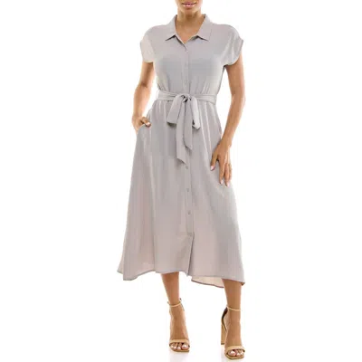 Nina Leonard Tie Waist Midi Shirtdress In Gray